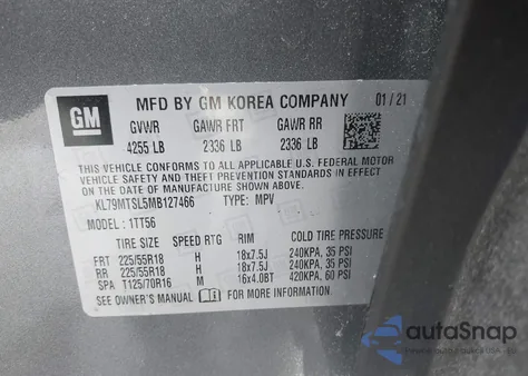 2021 Chevrolet Trailblazer Fwd Rs from USA, damaged, VIN KL79MTSL5MB127466